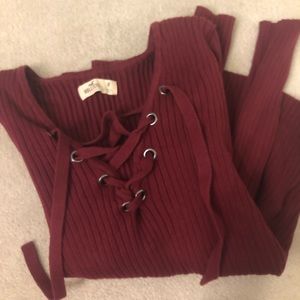 Hollister red sweater criss cross